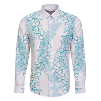 Hawaii Plumeria Lei Family Matching Puletasi and Hawaiian Shirt Aloha Festive Vibe - Turquoise LT7 Dad's Shirt - Long Sleeve Turquoise - Polynesian Pride