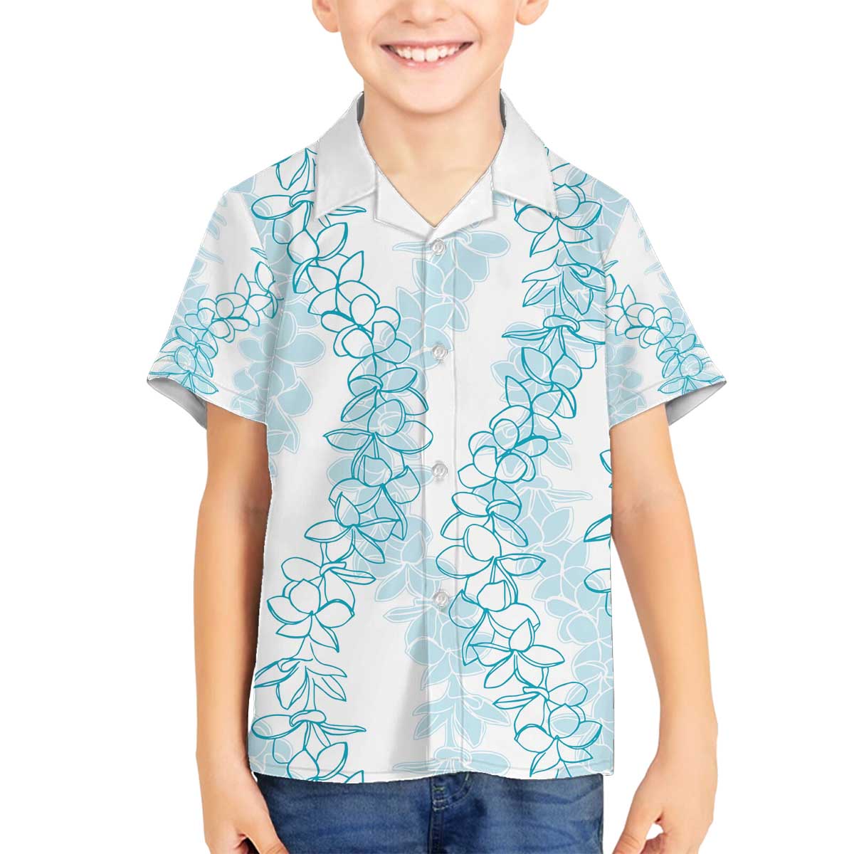 Hawaii Plumeria Lei Family Matching Puletasi and Hawaiian Shirt Aloha Festive Vibe - Turquoise LT7 Son's Shirt Turquoise - Polynesian Pride