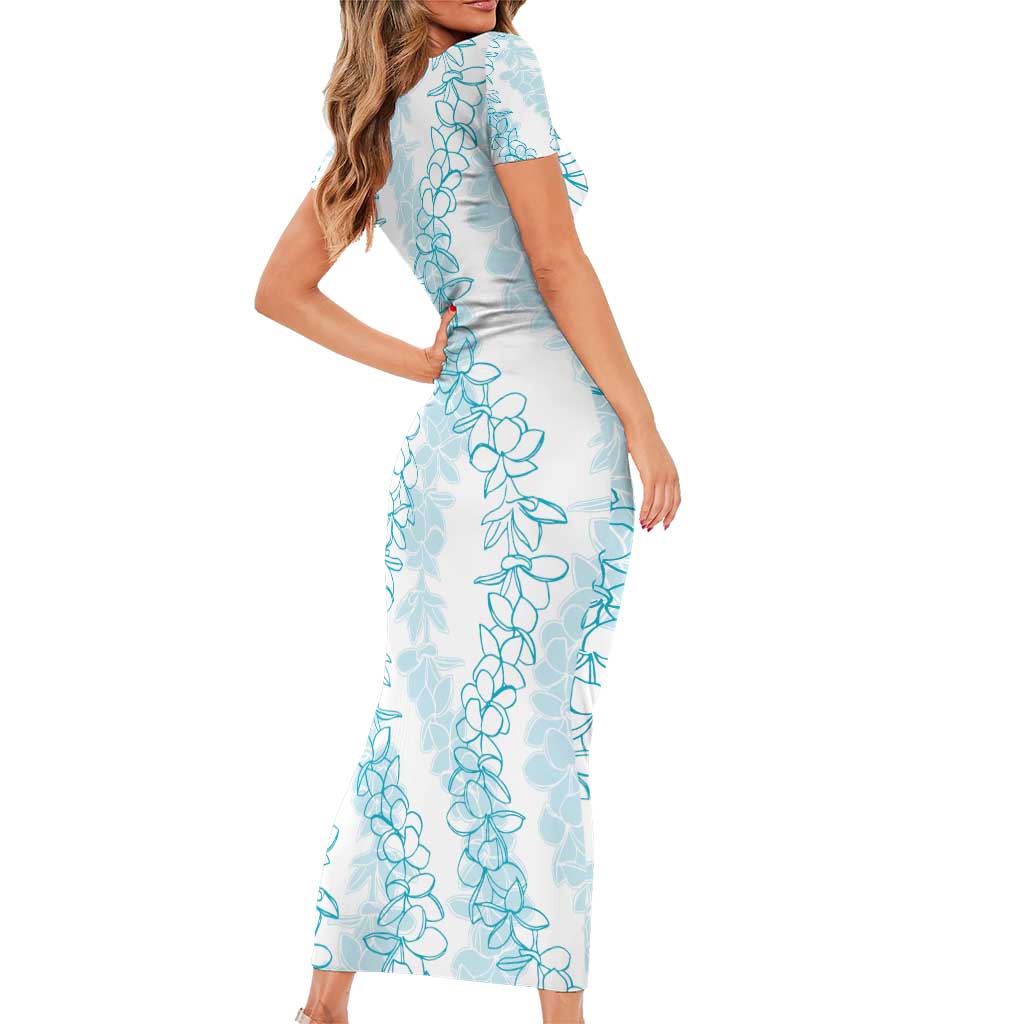 Hawaii Plumeria Lei Family Matching Short Sleeve Bodycon Dress and Hawaiian Shirt Aloha Festive Vibe - Turquoise LT7 - Polynesian Pride