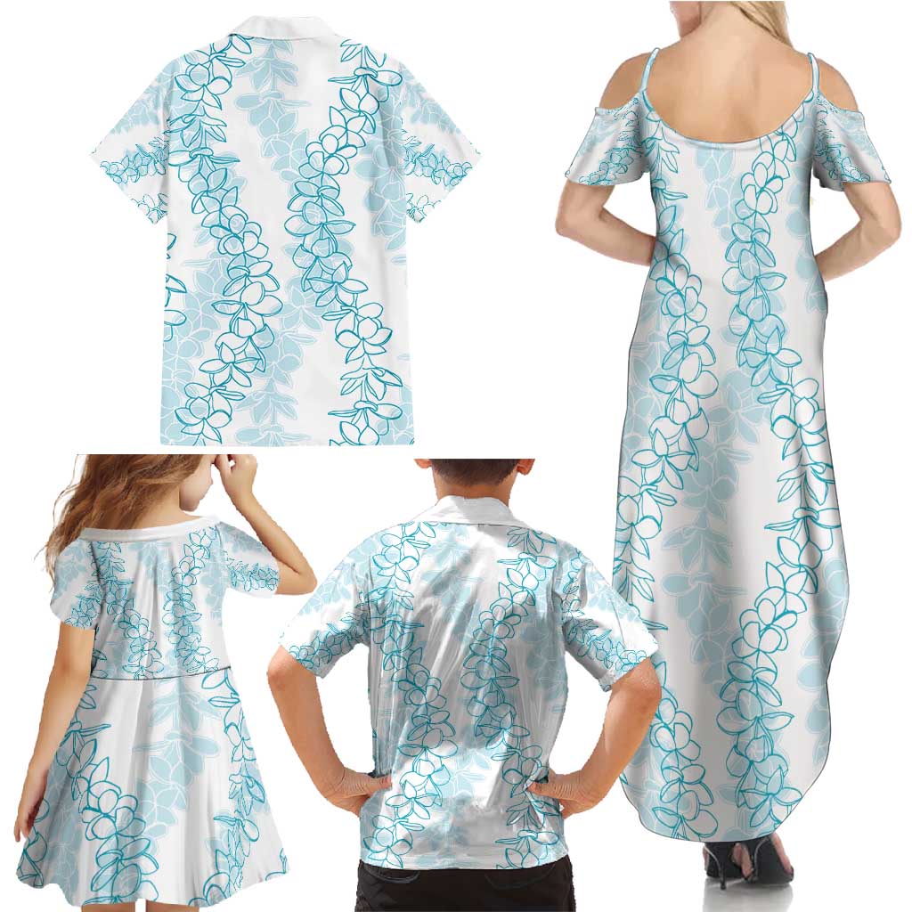 Hawaii Plumeria Lei Family Matching Summer Maxi Dress and Hawaiian Shirt Aloha Festive Vibe - Turquoise
