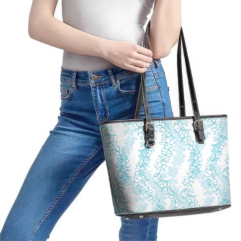 Hawaii Plumeria Lei Leather Tote Bag Aloha Festive Vibe - Turquoise