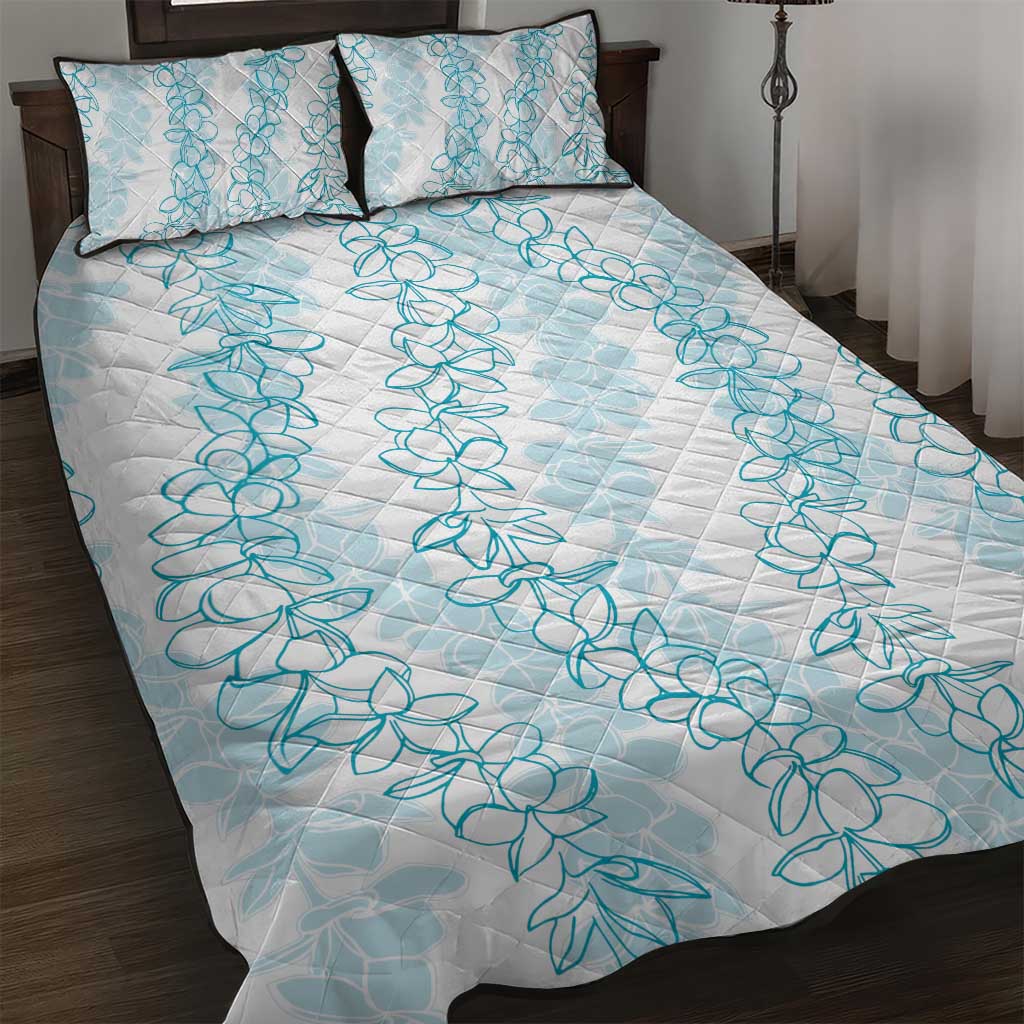 Hawaii Plumeria Lei Quilt Bed Set Aloha Festive Vibe - Turquoise