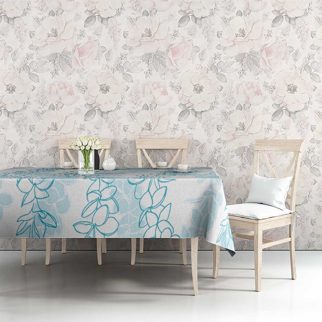 Hawaii Plumeria Lei Tablecloth Aloha Festive Vibe - Turquoise