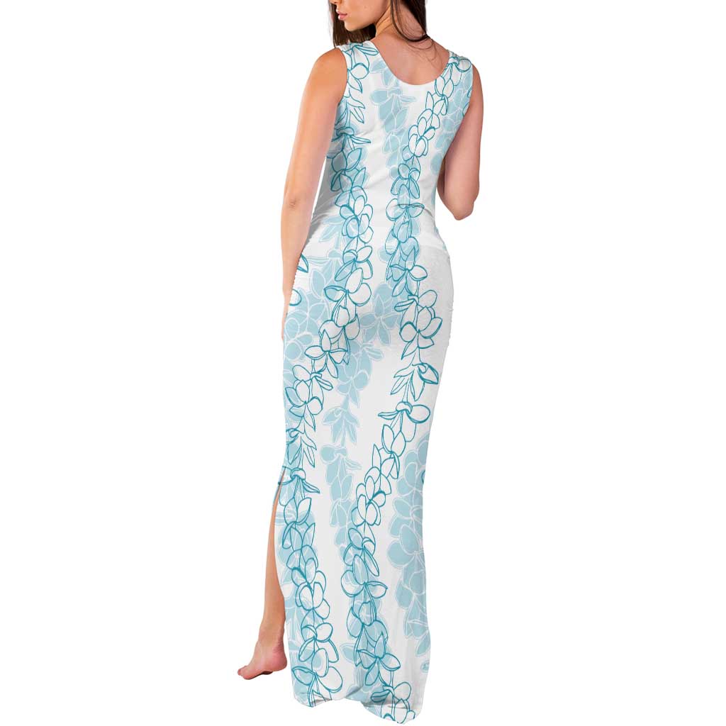 Hawaii Plumeria Lei Tank Maxi Dress Aloha Festive Vibe - Turquoise