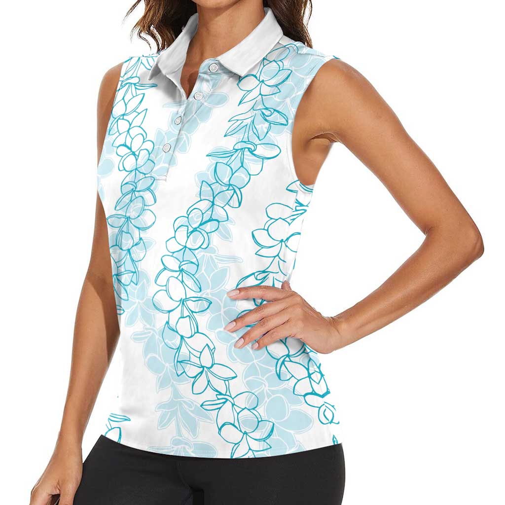 Hawaii Plumeria Lei Women Sleeveless Polo Shirt Aloha Festive Vibe - Turquoise