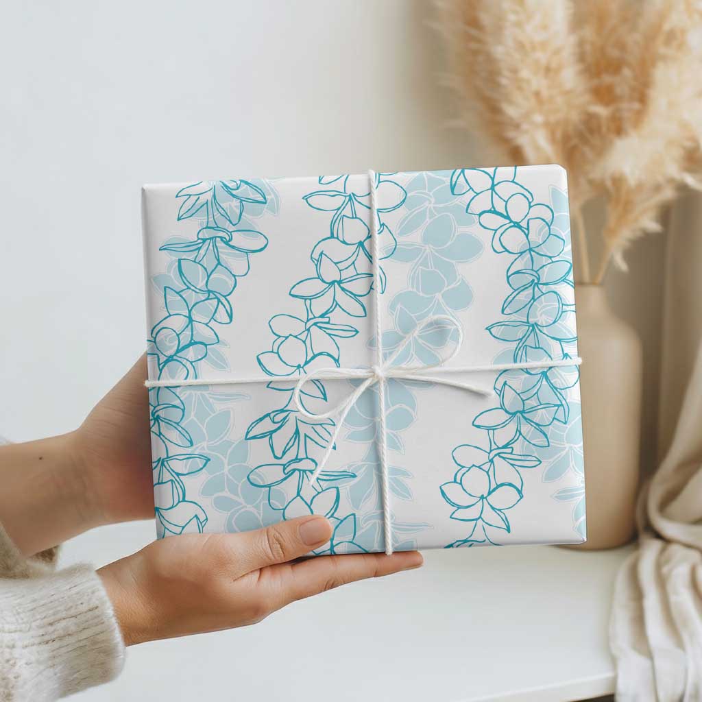 Hawaii Plumeria Lei Wrapping Paper Aloha Festive Vibe - Turquoise