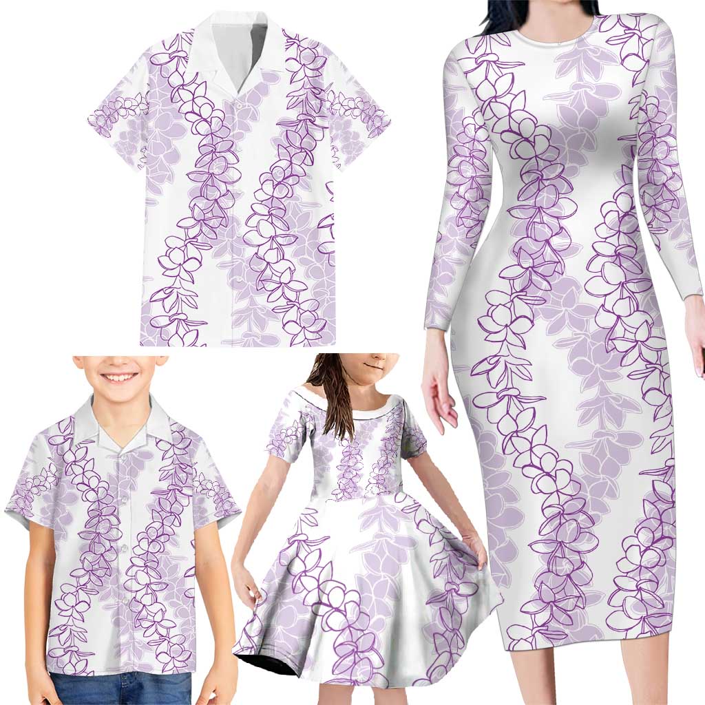 Hawaii Plumeria Lei Family Matching Long Sleeve Bodycon Dress and Hawaiian Shirt Aloha Festive Vibe - Amethyst LT7 - Polynesian Pride