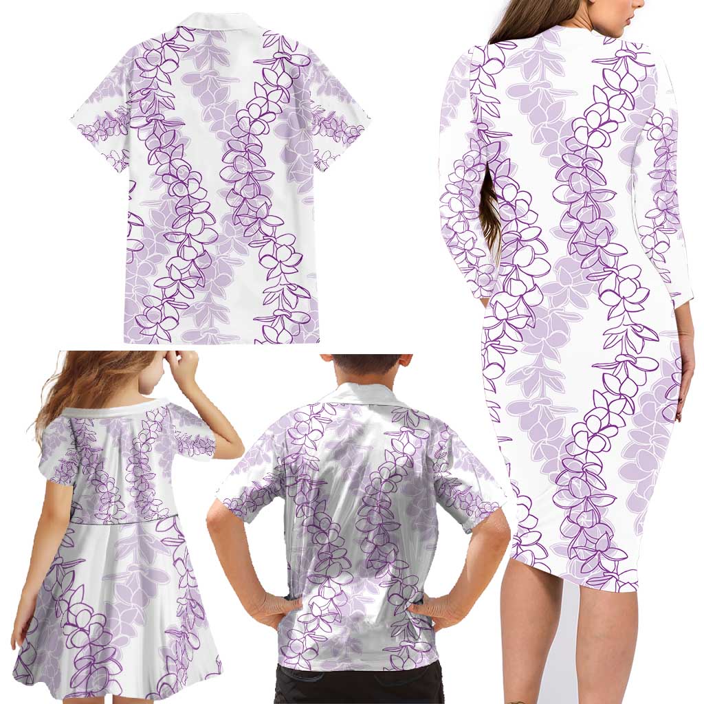 Hawaii Plumeria Lei Family Matching Long Sleeve Bodycon Dress and Hawaiian Shirt Aloha Festive Vibe - Amethyst LT7 - Polynesian Pride