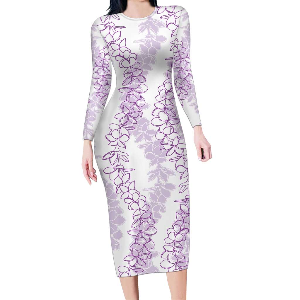 Hawaii Plumeria Lei Family Matching Long Sleeve Bodycon Dress and Hawaiian Shirt Aloha Festive Vibe - Amethyst LT7 Mom's Dress Amethyst - Polynesian Pride