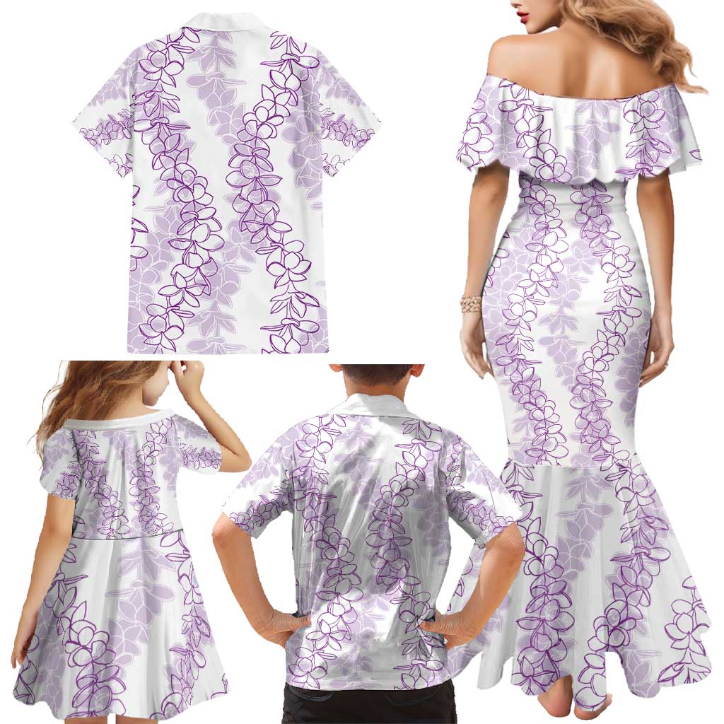 Hawaii Plumeria Lei Family Matching Mermaid Dress and Hawaiian Shirt Aloha Festive Vibe - Amethyst LT7 - Polynesian Pride