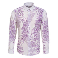 Hawaii Plumeria Lei Family Matching Mermaid Dress and Hawaiian Shirt Aloha Festive Vibe - Amethyst LT7 Dad's Shirt - Long Sleeve Amethyst - Polynesian Pride