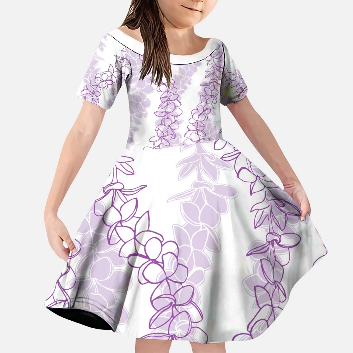 Hawaii Plumeria Lei Family Matching Puletasi and Hawaiian Shirt Aloha Festive Vibe - Amethyst LT7 Daughter's Dress Amethyst - Polynesian Pride