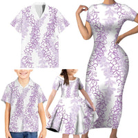 Hawaii Plumeria Lei Family Matching Short Sleeve Bodycon Dress and Hawaiian Shirt Aloha Festive Vibe - Amethyst LT7 - Polynesian Pride