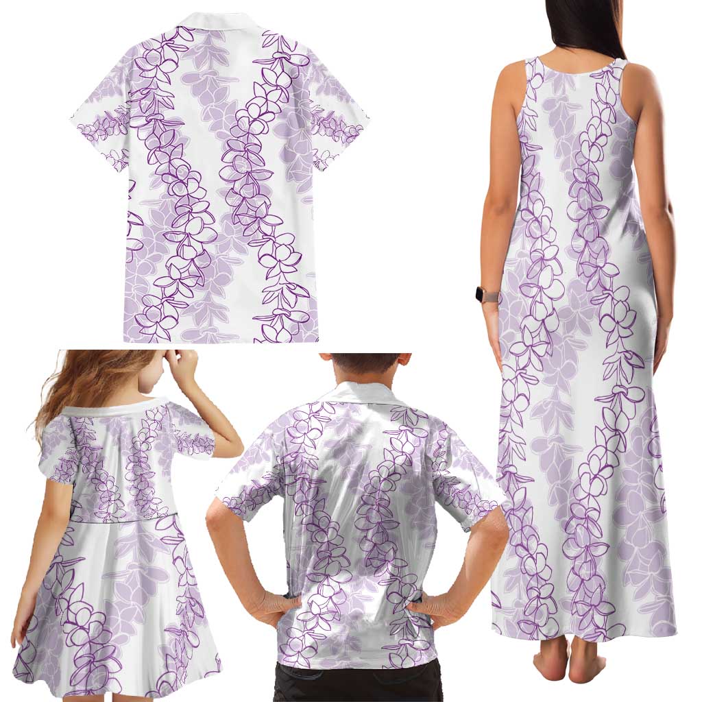 Hawaii Plumeria Lei Family Matching Tank Maxi Dress and Hawaiian Shirt Aloha Festive Vibe - Amethyst