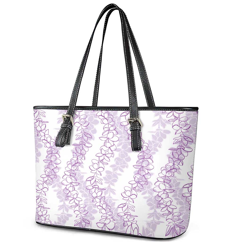 Hawaii Plumeria Lei Leather Tote Bag Aloha Festive Vibe - Amethyst