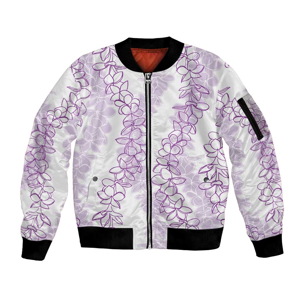 Hawaii Plumeria Lei Sleeve Zip Bomber Jacket Aloha Festive Vibe - Amethyst