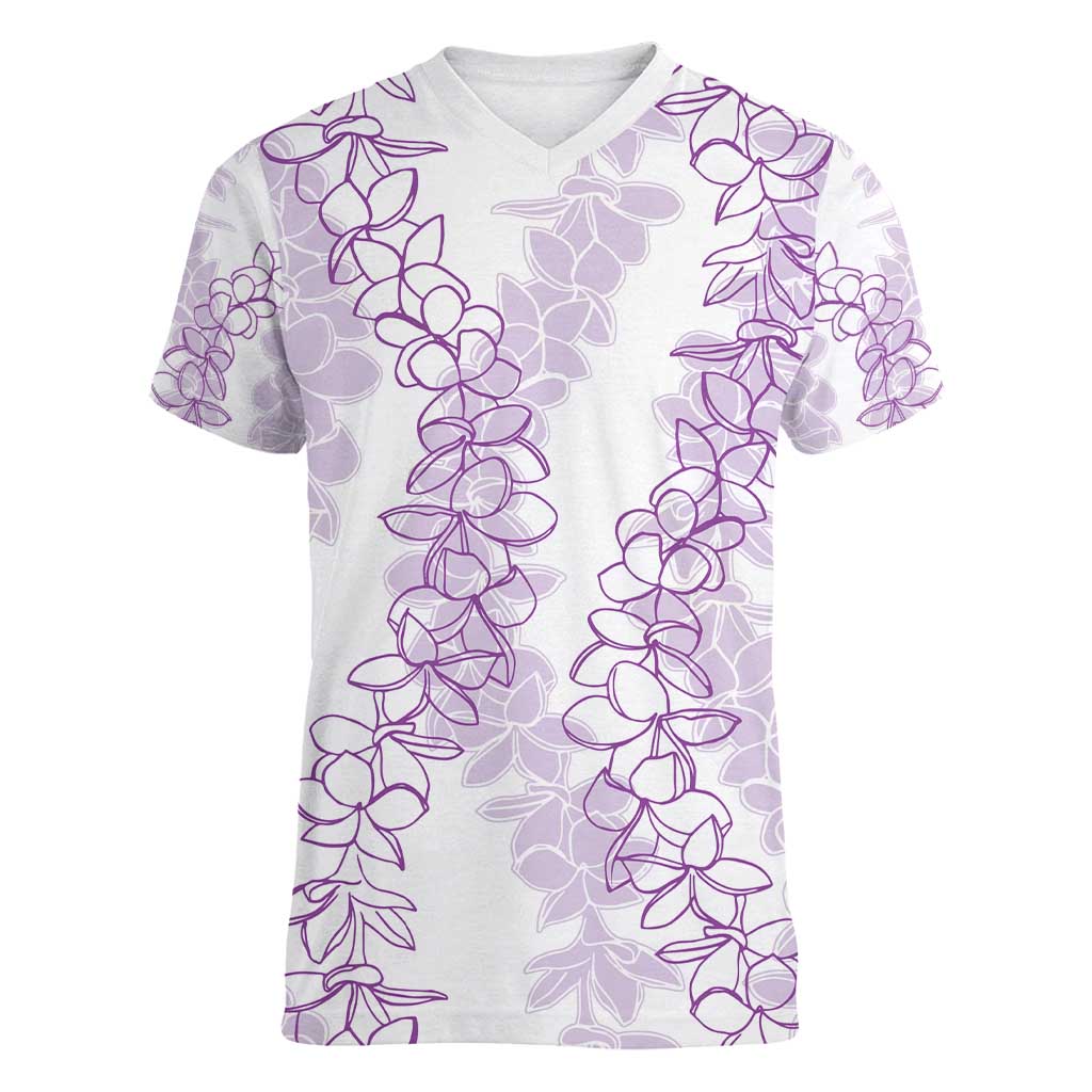 Hawaii Plumeria Lei Women V-Neck T-Shirt Aloha Festive Vibe - Amethyst