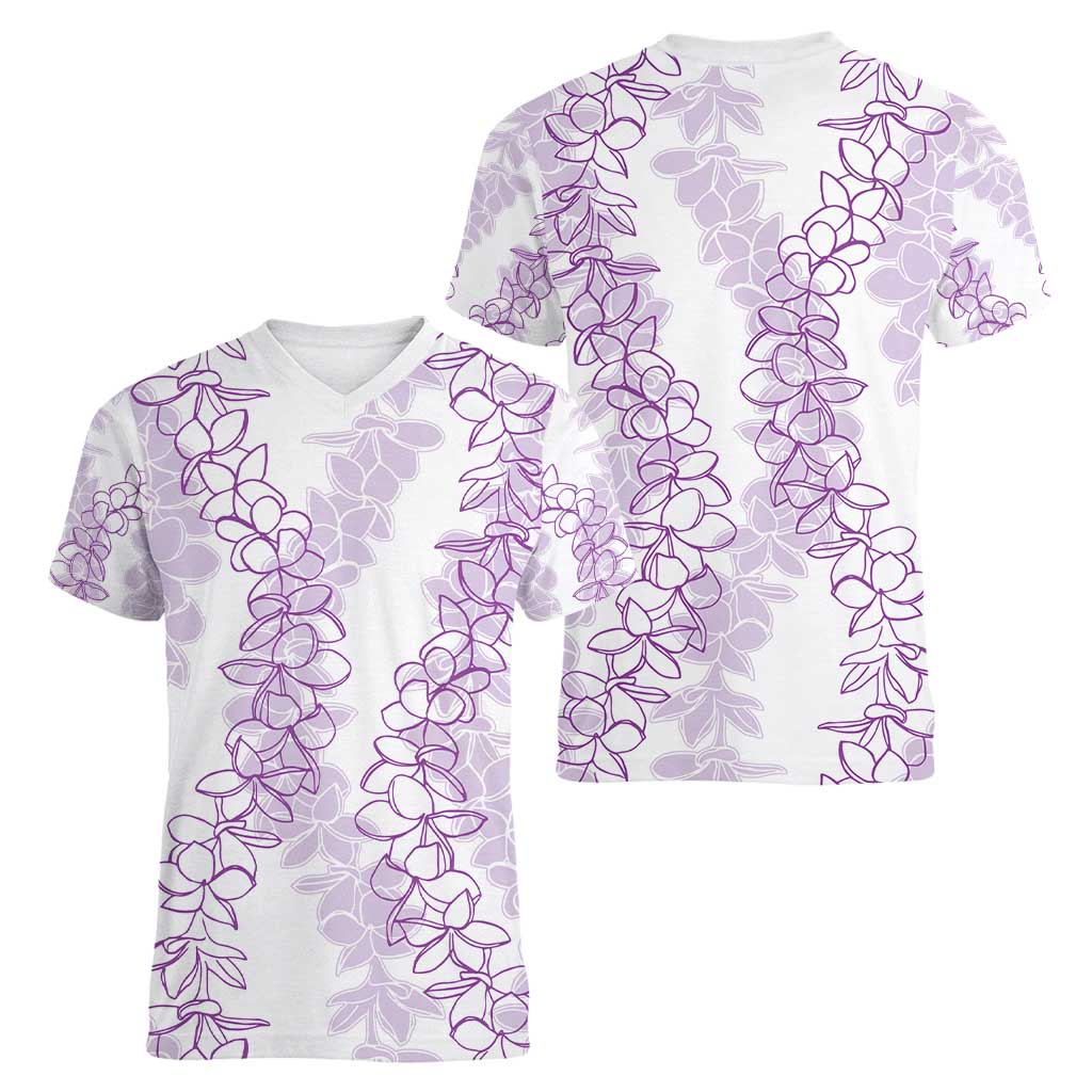 Hawaii Plumeria Lei Women V-Neck T-Shirt Aloha Festive Vibe - Amethyst