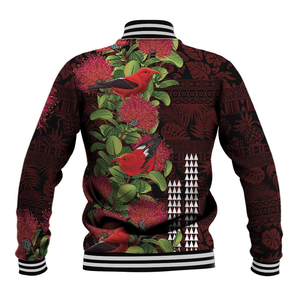 Hawaii Mele Kalikimaka Kakau Baseball Jacket I'iwi Bird on Ohia Lehua