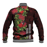 Hawaii Mele Kalikimaka Kakau Baseball Jacket I'iwi Bird on Ohia Lehua
