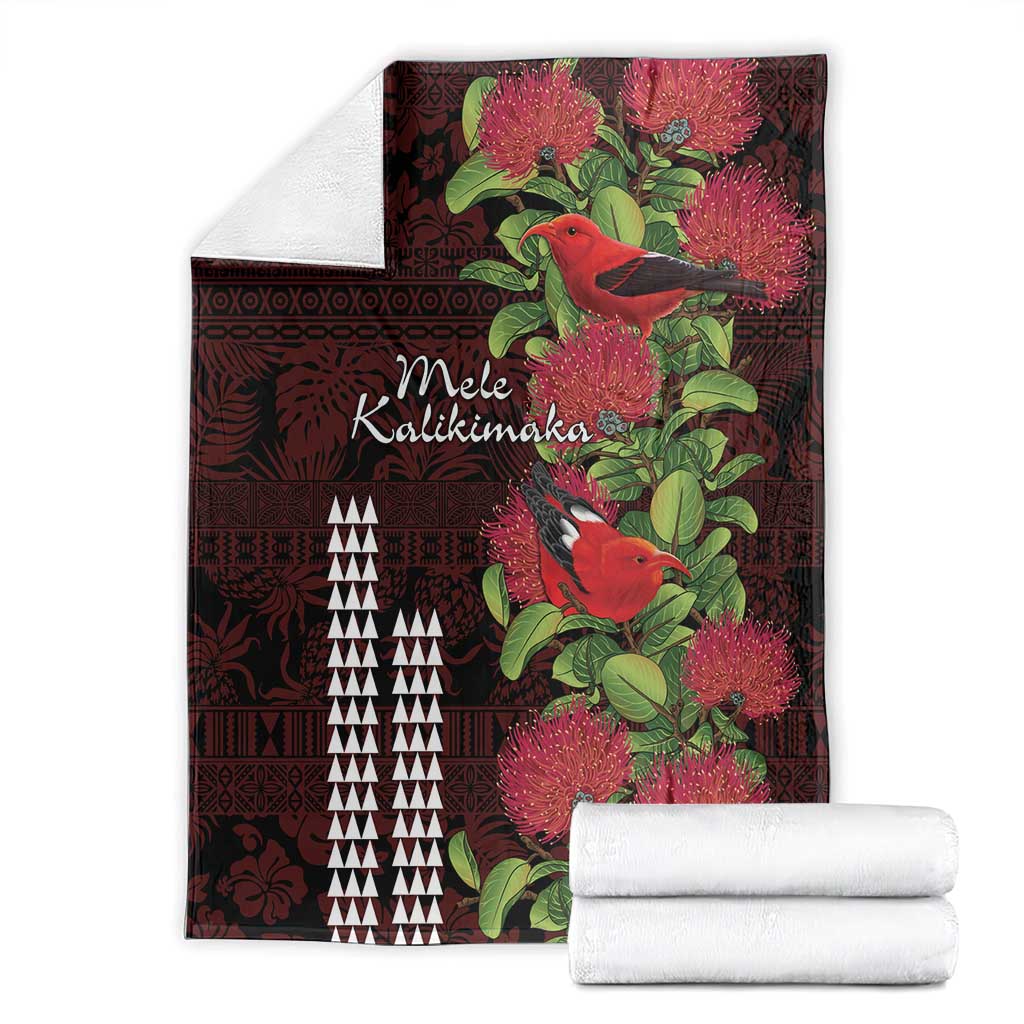 Hawaii Mele Kalikimaka Kakau Blanket I'iwi Bird on Ohia Lehua
