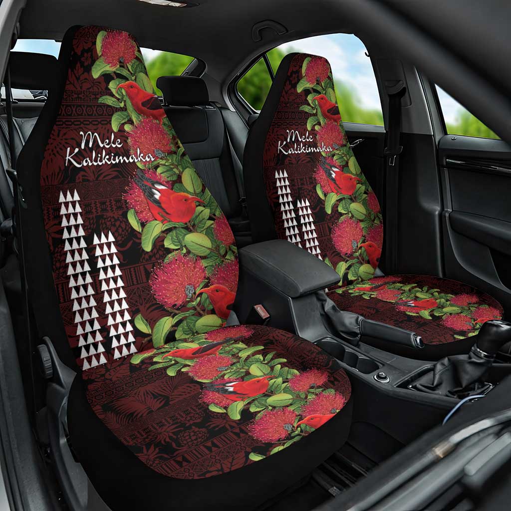 Hawaii Mele Kalikimaka Kakau Car Seat Cover I'iwi Bird on Ohia Lehua