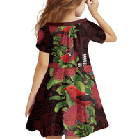 Hawaii Mele Kalikimaka Kakau Family Matching Long Sleeve Bodycon Dress and Hawaiian Shirt I'iwi Bird on Ohia Lehua