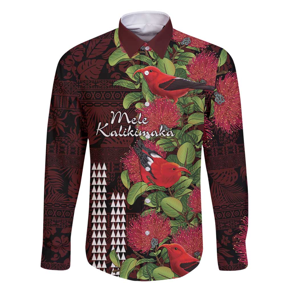 Hawaii Mele Kalikimaka Kakau Family Matching Long Sleeve Bodycon Dress and Hawaiian Shirt I'iwi Bird on Ohia Lehua