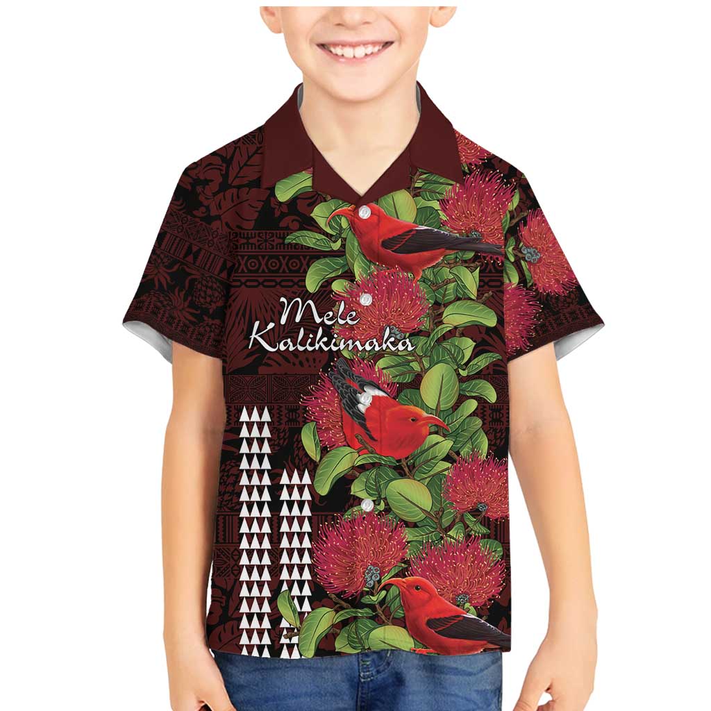 Hawaii Mele Kalikimaka Kakau Family Matching Mermaid Dress and Hawaiian Shirt I'iwi Bird on Ohia Lehua