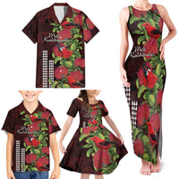 Hawaii Mele Kalikimaka Kakau Family Matching Tank Maxi Dress and Hawaiian Shirt I'iwi Bird on Ohia Lehua