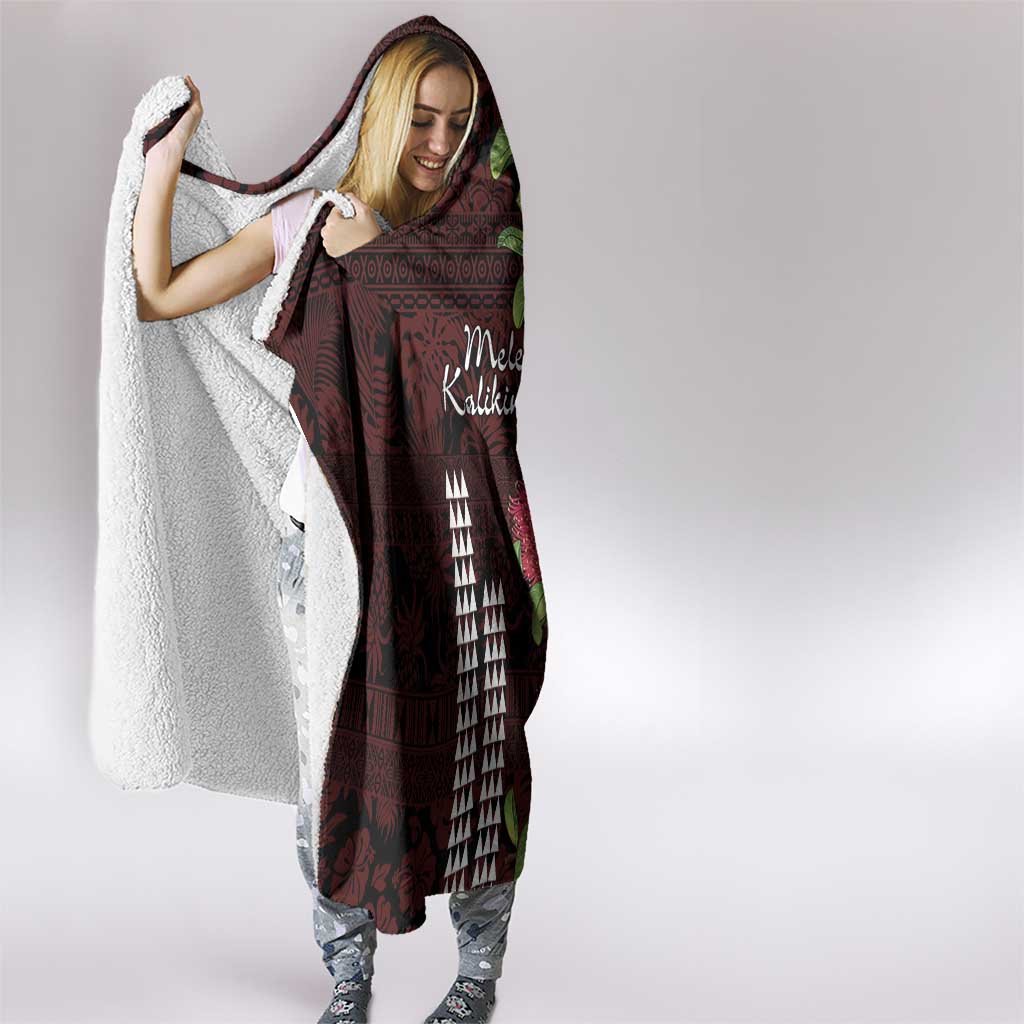 Hawaii Mele Kalikimaka Kakau Hooded Blanket I'iwi Bird on Ohia Lehua