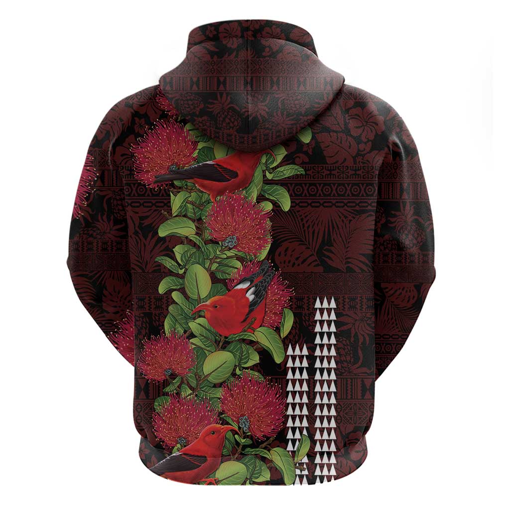 Hawaii Mele Kalikimaka Kakau Hoodie I'iwi Bird on Ohia Lehua