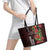 Hawaii Mele Kalikimaka Kakau Leather Tote Bag I'iwi Bird on Ohia Lehua