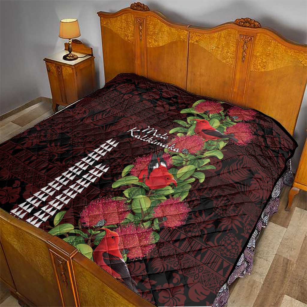 Hawaii Mele Kalikimaka Kakau Quilt I'iwi Bird on Ohia Lehua