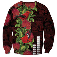 Hawaii Mele Kalikimaka Kakau Sweatshirt I'iwi Bird on Ohia Lehua