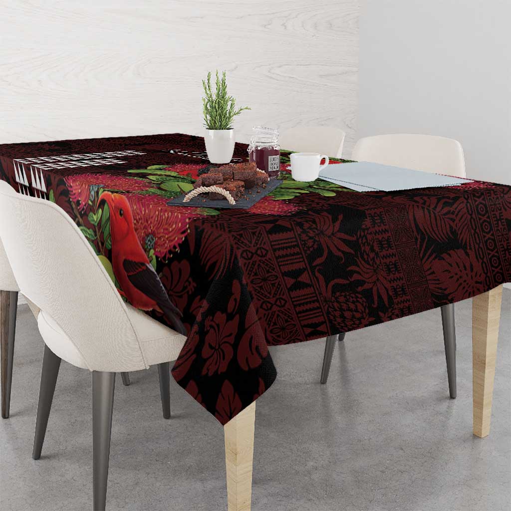 Hawaii Mele Kalikimaka Kakau Tablecloth I'iwi Bird on Ohia Lehua