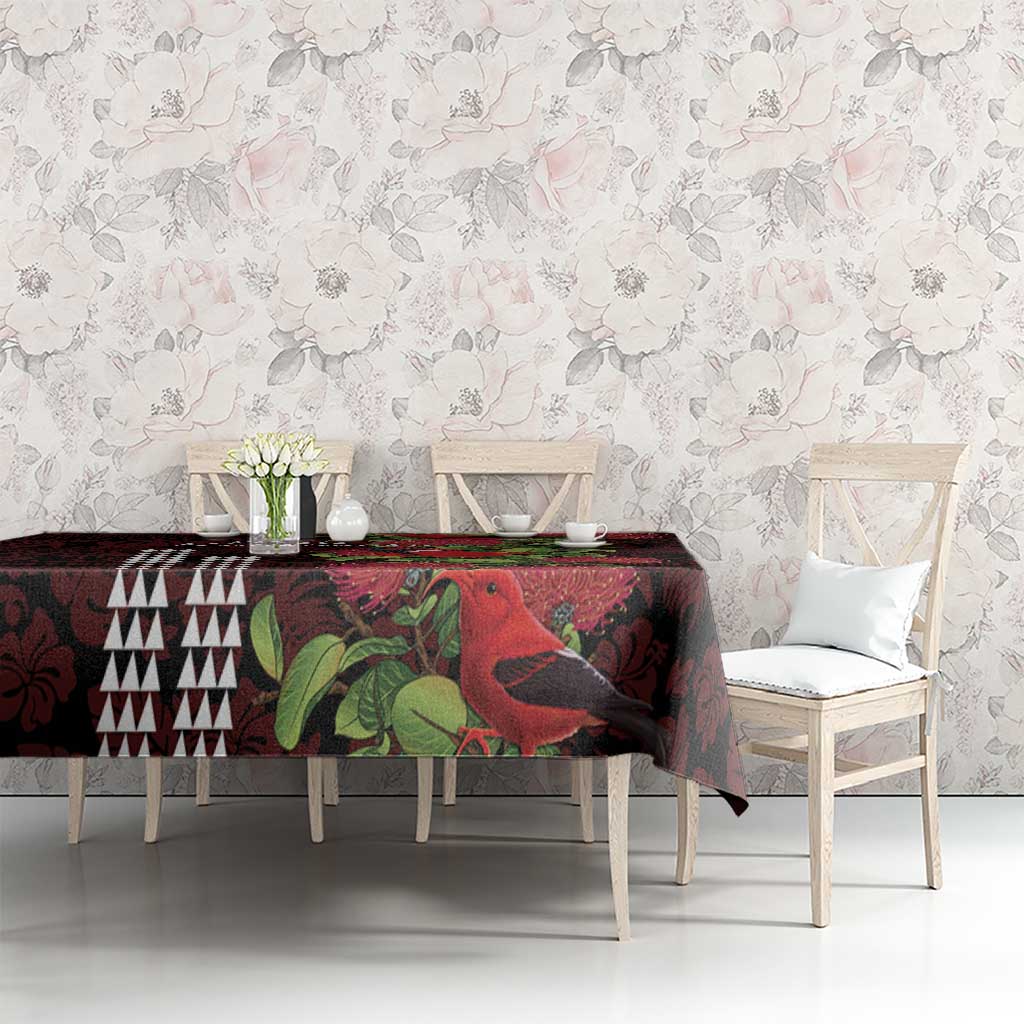 Hawaii Mele Kalikimaka Kakau Tablecloth I'iwi Bird on Ohia Lehua