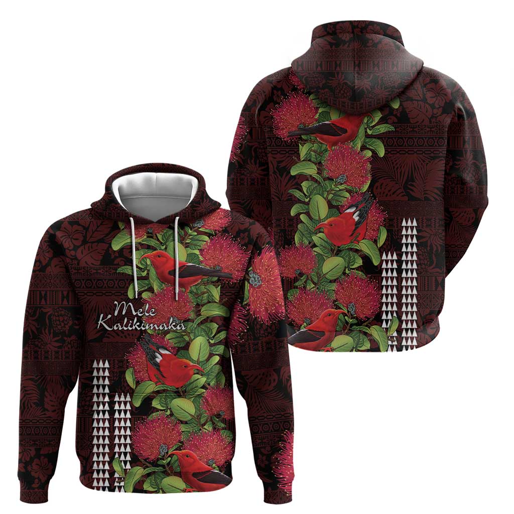 Hawaii Mele Kalikimaka Kakau Zip Hoodie I'iwi Bird on Ohia Lehua