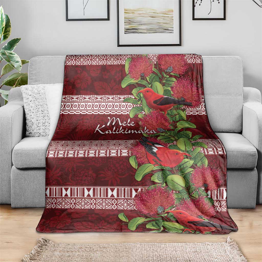 Hawaii Christmas Mele Kalikimaka Blanket I'iwi Bird on Ohia Lehua