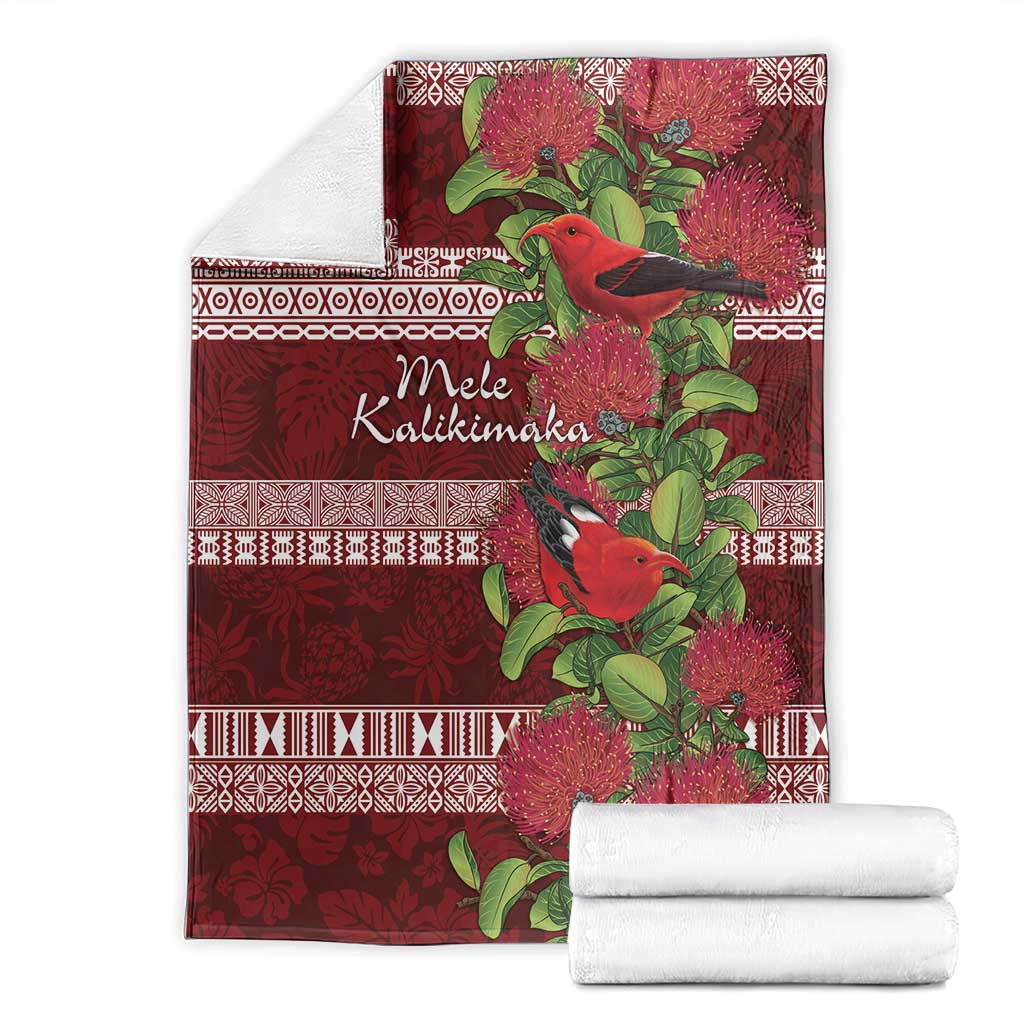 Hawaii Christmas Mele Kalikimaka Blanket I'iwi Bird on Ohia Lehua