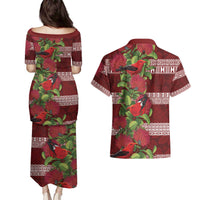 Hawaii Christmas Mele Kalikimaka Couples Matching Puletasi and Hawaiian Shirt I'iwi Bird on Ohia Lehua LT7 - Polynesian Pride
