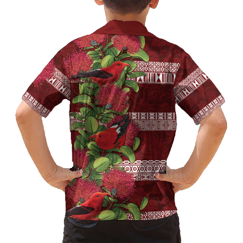 Hawaii Christmas Mele Kalikimaka Family Matching Long Sleeve Bodycon Dress and Hawaiian Shirt I'iwi Bird on Ohia Lehua LT7 - Polynesian Pride