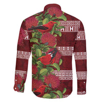 Hawaii Christmas Mele Kalikimaka Family Matching Long Sleeve Bodycon Dress and Hawaiian Shirt I'iwi Bird on Ohia Lehua LT7 - Polynesian Pride