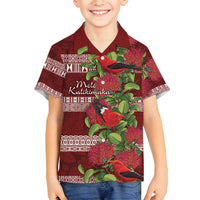 Hawaii Christmas Mele Kalikimaka Family Matching Puletasi and Hawaiian Shirt I'iwi Bird on Ohia Lehua LT7 Son's Shirt Red White - Polynesian Pride