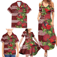 Hawaii Christmas Mele Kalikimaka Family Matching Summer Maxi Dress and Hawaiian Shirt I'iwi Bird on Ohia Lehua