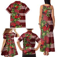 Hawaii Christmas Mele Kalikimaka Family Matching Tank Maxi Dress and Hawaiian Shirt I'iwi Bird on Ohia Lehua