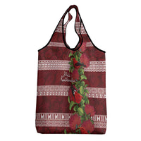 Hawaii Christmas Mele Kalikimaka Grocery Bag I'iwi Bird on Ohia Lehua
