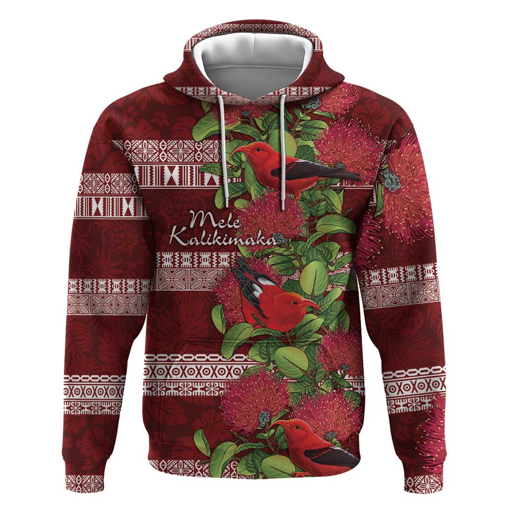 Hawaii Christmas Mele Kalikimaka Hoodie I'iwi Bird on Ohia Lehua