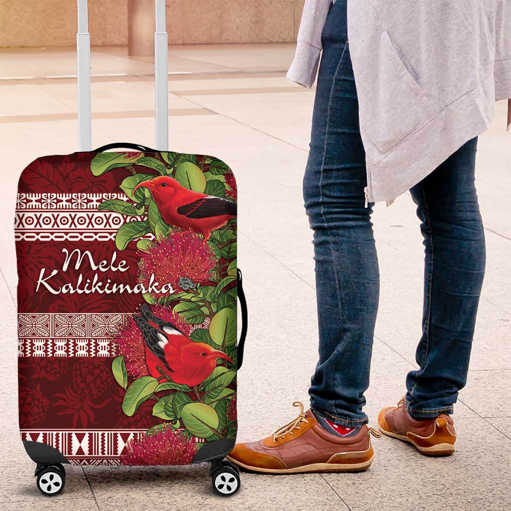 Hawaii Christmas Mele Kalikimaka Luggage Cover I'iwi Bird on Ohia Lehua