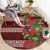 Hawaii Christmas Mele Kalikimaka Round Carpet I'iwi Bird on Ohia Lehua